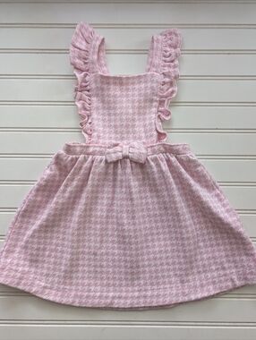 Janie and Jack Pink Houndstooth Ruffle Pinafore Dress